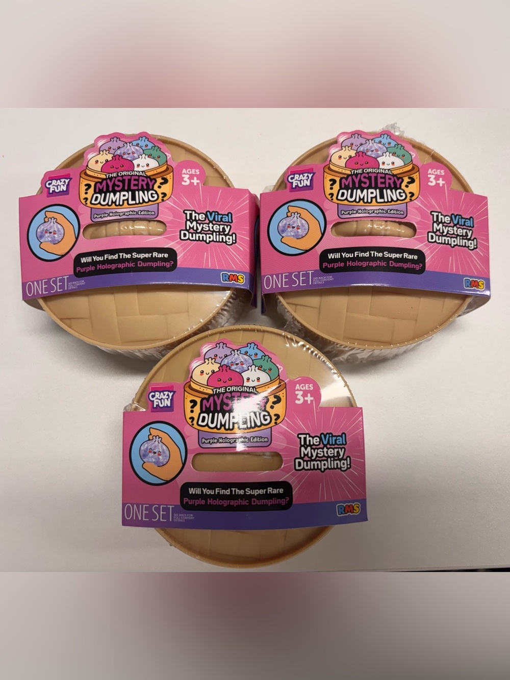RMS Crazy Fun Original Mystery Dumpling Purple Holographic Edition Toy Set of 3